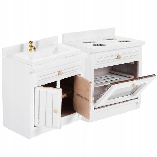 Set miniatura lavello e fornello in legno per casa delle bambole, decorazione rosa