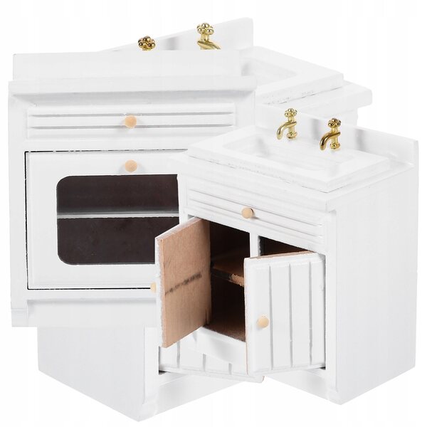 Set miniatura lavello e fornello in legno per casa delle bambole, decorazione rosa
