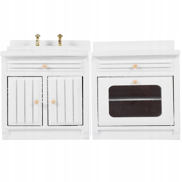 Set miniatura lavello e fornello in legno per casa delle bambole, decorazione rosa