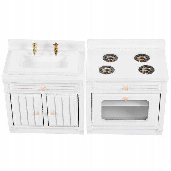 Set miniatura lavello e fornello in legno per casa delle bambole, decorazione rosa