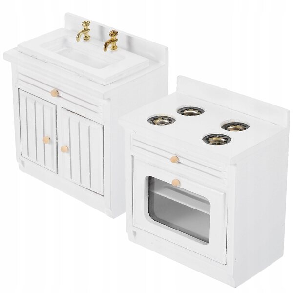 Set miniatura lavello e fornello in legno per casa delle bambole, decorazione rosa