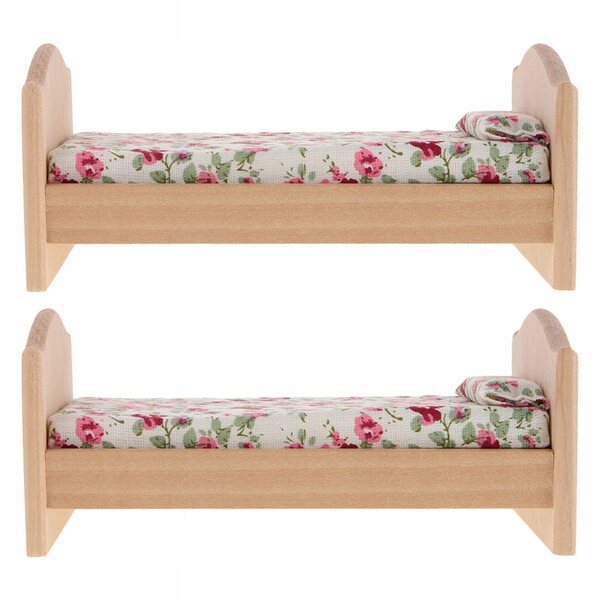 Letti in legno miniatura con materasso e cuscino per casa delle bambole - set 2 pezzi