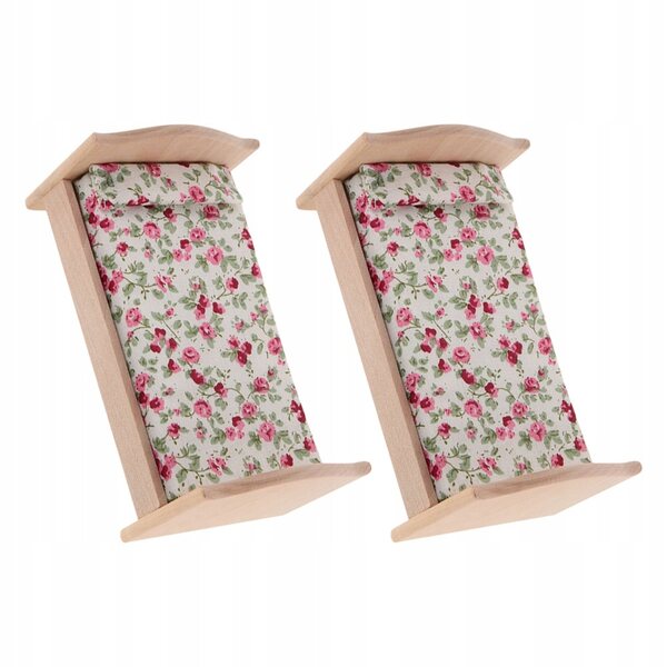 Letti in legno miniatura con materasso e cuscino per casa delle bambole - set 2 pezzi