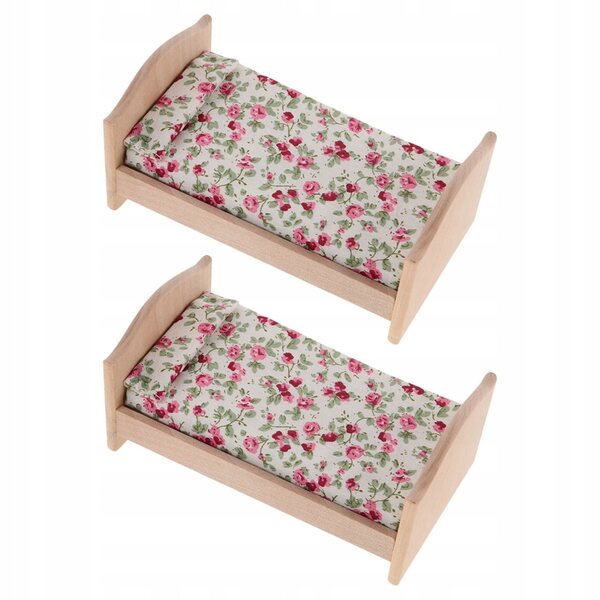 Letti in legno miniatura con materasso e cuscino per casa delle bambole - set 2 pezzi