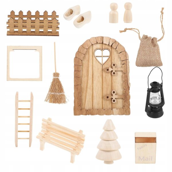 Decorazione Miniatura Natalizia Porta in Legno Beig 15x10,5 cm per Mini Case
