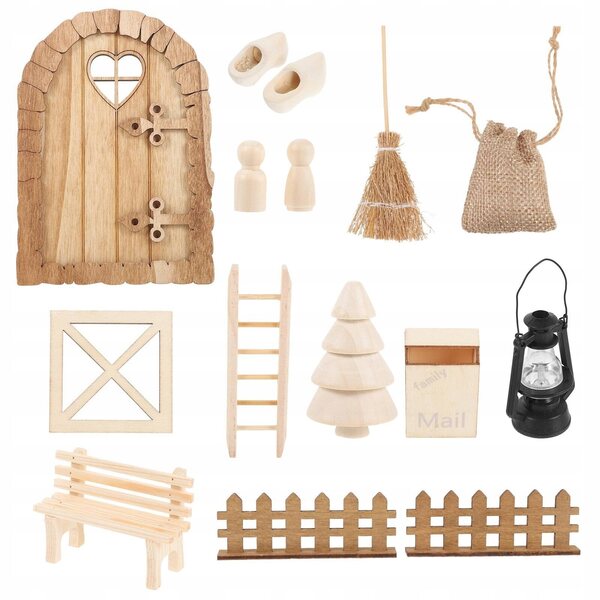 Decorazione Miniatura Natalizia Porta in Legno Beig 15x10,5 cm per Mini Case