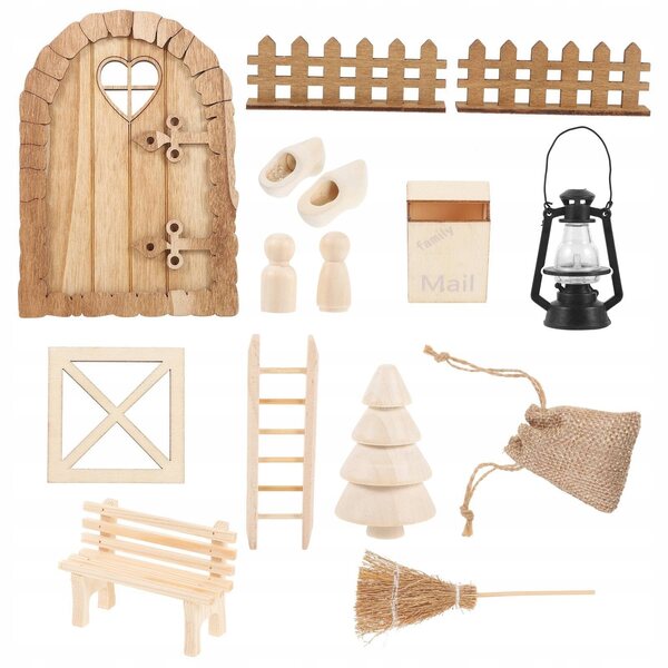 Decorazione Miniatura Natalizia Porta in Legno Beig 15x10,5 cm per Mini Case