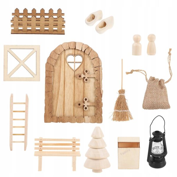 Decorazione Miniatura Natalizia Porta in Legno Beig 15x10,5 cm per Mini Case