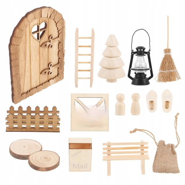 Decorazione Miniatura Natalizia Porta in Legno Beig 15x10,5 cm per Mini Case