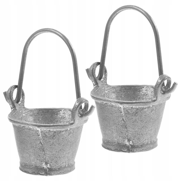 Mini secchiello grigio in metallo per casa delle bambole, set da 2 pezzi