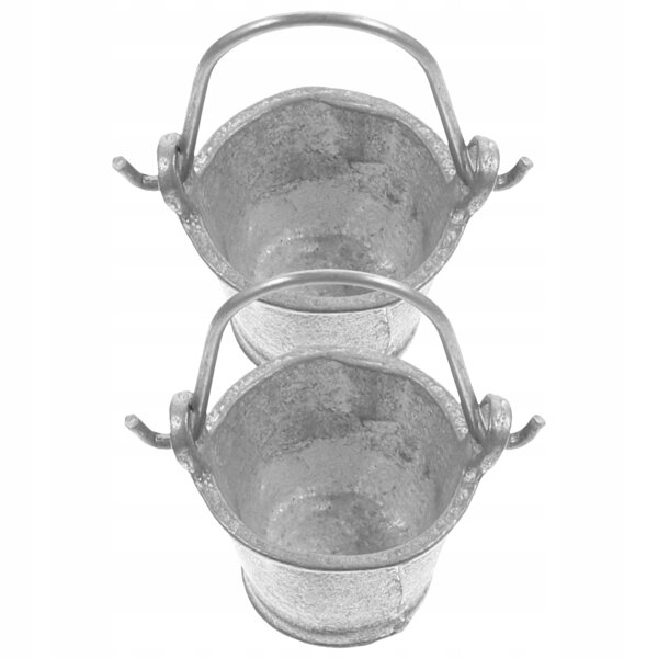 Mini secchiello grigio in metallo per casa delle bambole, set da 2 pezzi