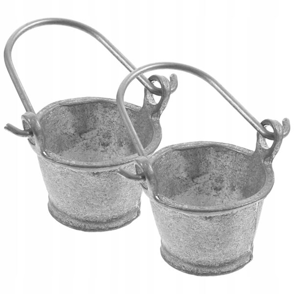 Mini secchiello grigio in metallo per casa delle bambole, set da 2 pezzi