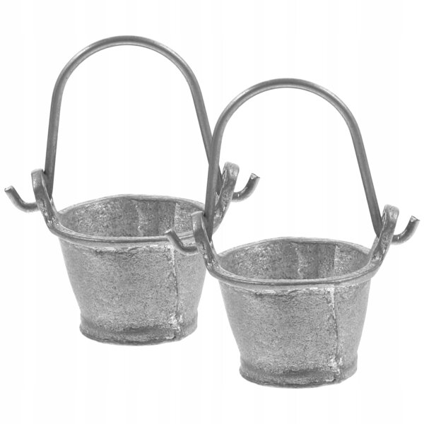 Mini secchiello grigio in metallo per casa delle bambole, set da 2 pezzi