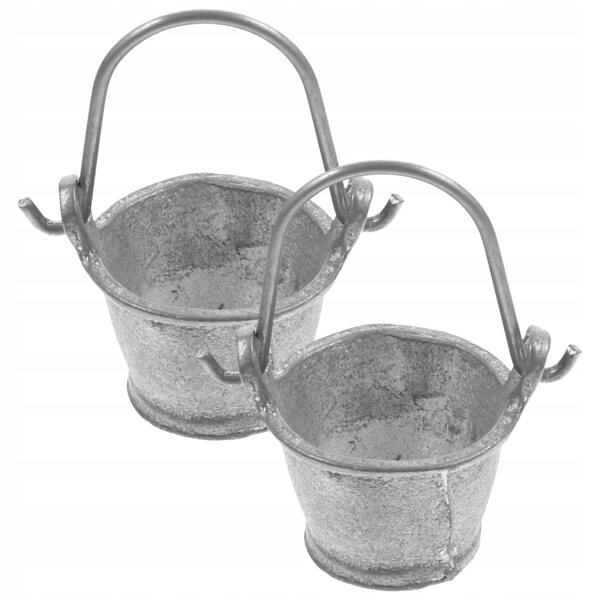 Mini secchiello grigio in metallo per casa delle bambole, set da 2 pezzi