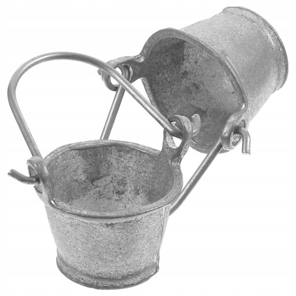 Mini secchiello grigio in metallo per casa delle bambole, set da 2 pezzi