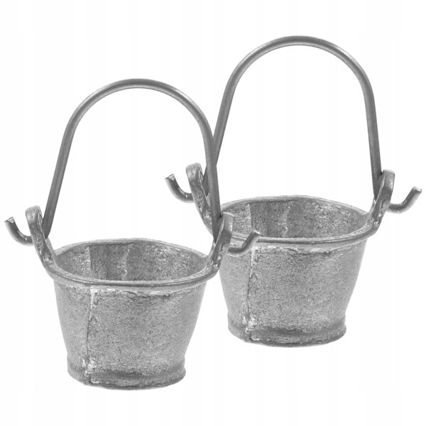 Mini secchiello grigio in metallo per casa delle bambole, set da 2 pezzi