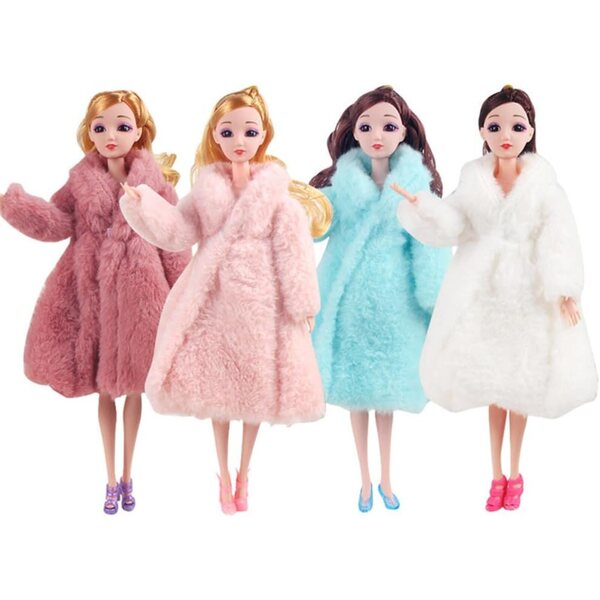 Cappotto Lungo in Peluche per Bambola 30 cm, Abbigliamento BJD 1/6, 4 Pezzi