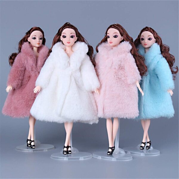 Cappotto Lungo in Peluche per Bambola 30 cm, Abbigliamento BJD 1/6, 4 Pezzi