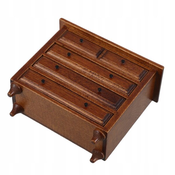 Mini cassettiera in legno massello di betulla con finitura castagna per casa delle bambole