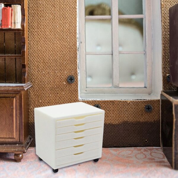 Miniatura comodino bianco 1:12 con 6 cassetti per casa delle bambole