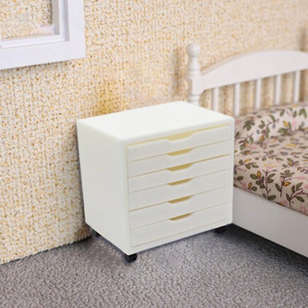 Miniatura comodino bianco 1:12 con 6 cassetti per casa delle bambole