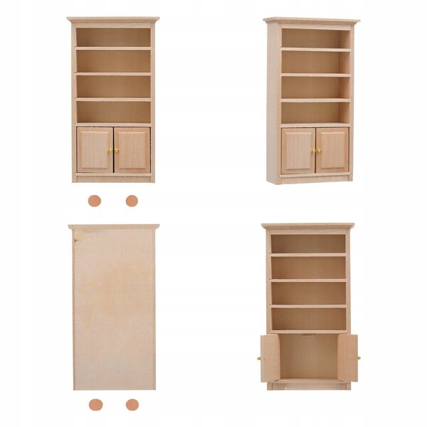 Beigefarbenes Mini-Bücherregal aus Holz für Puppenhaus, Dekoration und Spielen