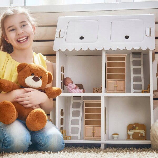 Beigefarbenes Mini-Bücherregal aus Holz für Puppenhaus, Dekoration und Spielen