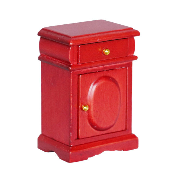 Mini Stolik Nocny aus rotem Holz für Puppenhaus 4,2x3x6 cm