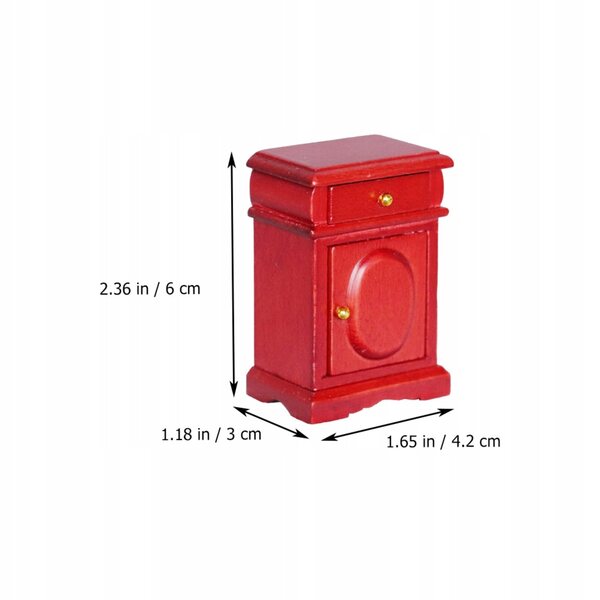 Mini Stolik Nocny aus rotem Holz für Puppenhaus 4,2x3x6 cm