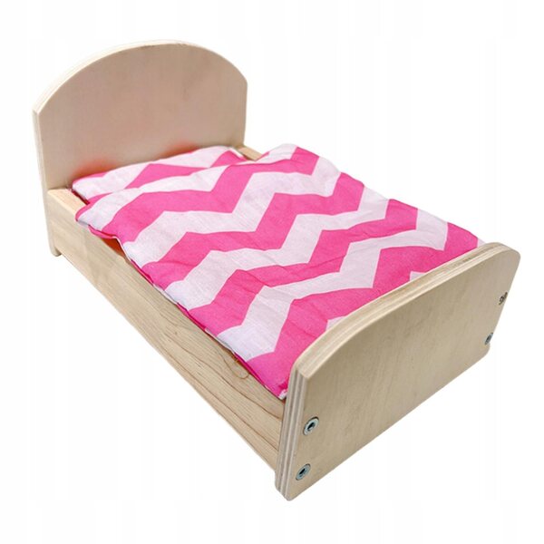 Letto in legno per casa delle bambole con biancheria, accessori miniatura 1:12