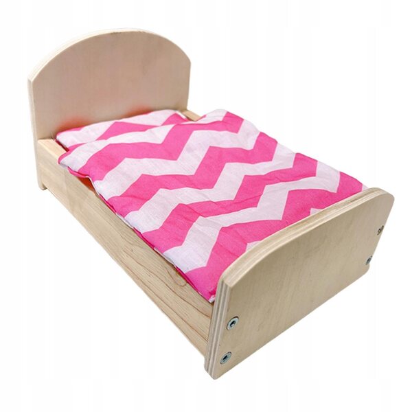 Letto in legno per casa delle bambole con biancheria, accessori miniatura 1:12