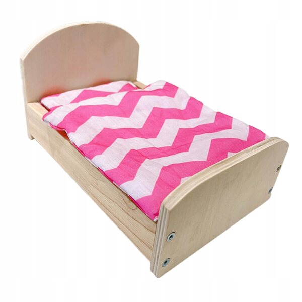Letto in legno per casa delle bambole con biancheria, accessori miniatura 1:12