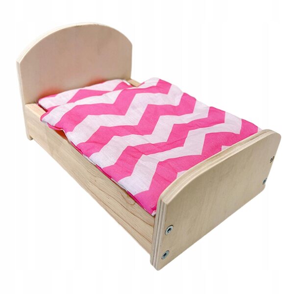 Letto in legno per casa delle bambole con biancheria, accessori miniatura 1:12