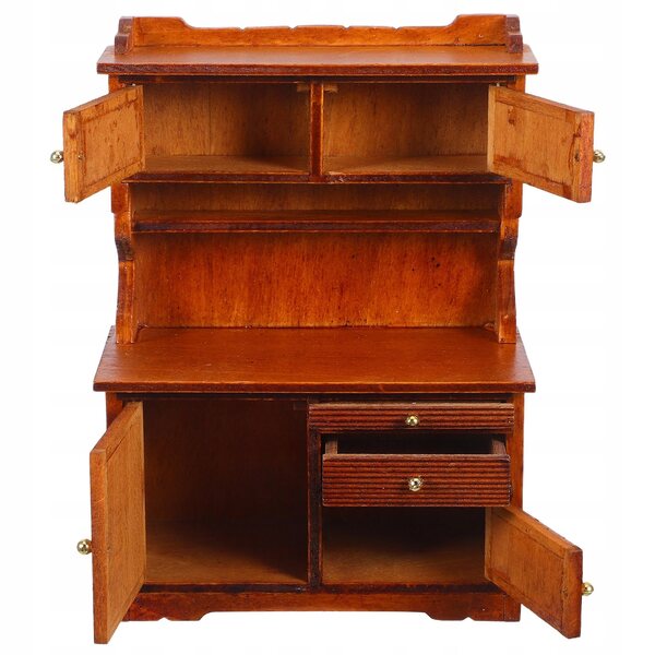 Maison de poupée : bibliothèque en bois véritable et fonctionnelle avec portes doubles 1:12