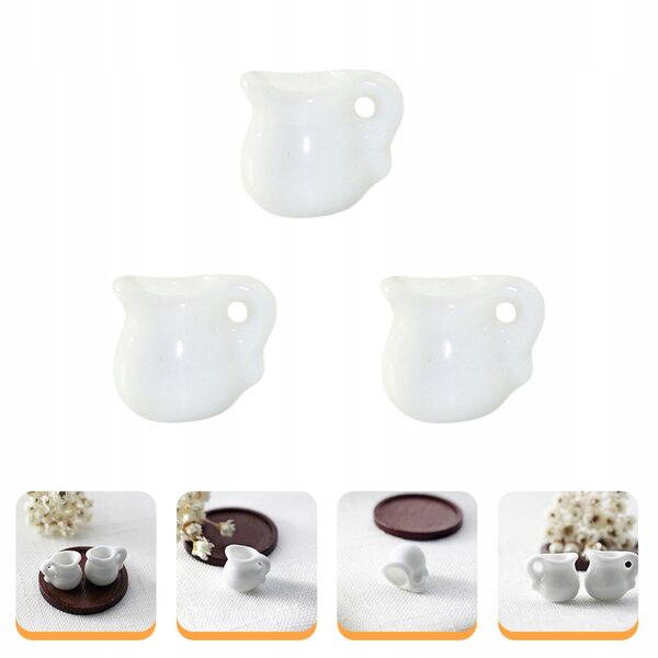 Set di 3 Mini Brocche in Ceramica Bianca per Decorazione e Fotografia 1,6 cm