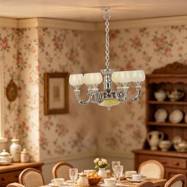 Miniatura Lampadario 1:12 per Casa delle Bambole in Stile Vintage Argento
