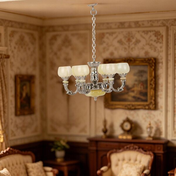 Miniatura Lampadario 1:12 per Casa delle Bambole in Stile Vintage Argento