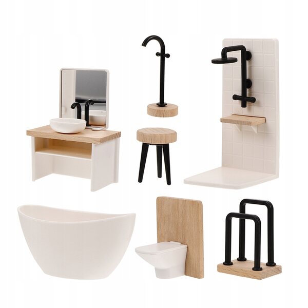 Miniatur-Badezimmerzubehör-Set aus Holz und Kunststoff für Puppenhäuser