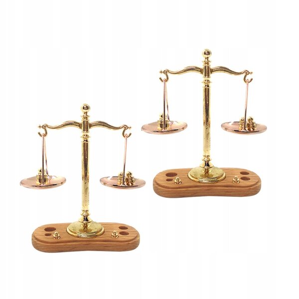 Set 2 Miniature Bilance da Cucina in Legno e Metallo per Casa delle Bambole