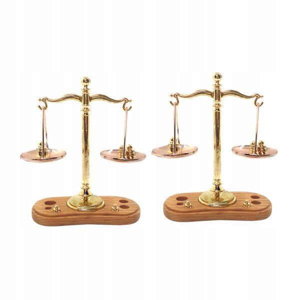 Set 2 Miniature Bilance da Cucina in Legno e Metallo per Casa delle Bambole