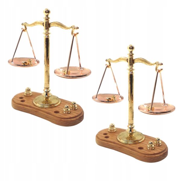 Set 2 Miniature Bilance da Cucina in Legno e Metallo per Casa delle Bambole