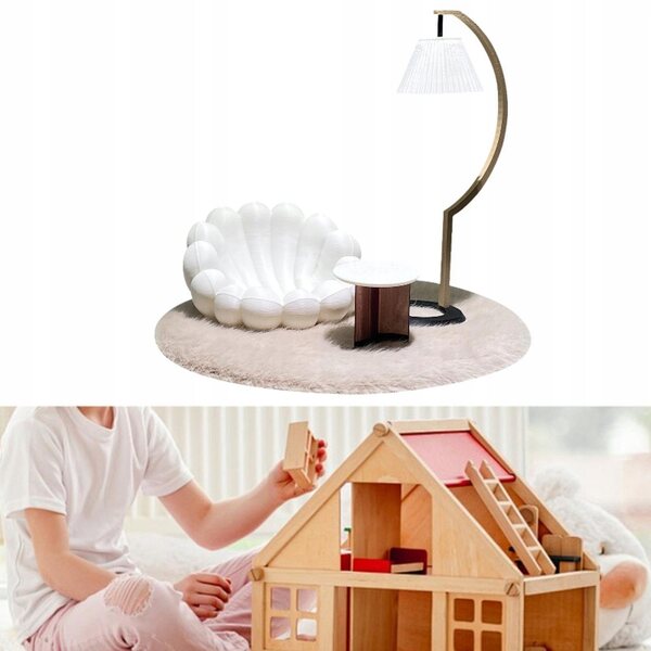 1:12 Puppenhaus-Miniaturmöbel-Set mit Sofa, Lampe und Couchtisch