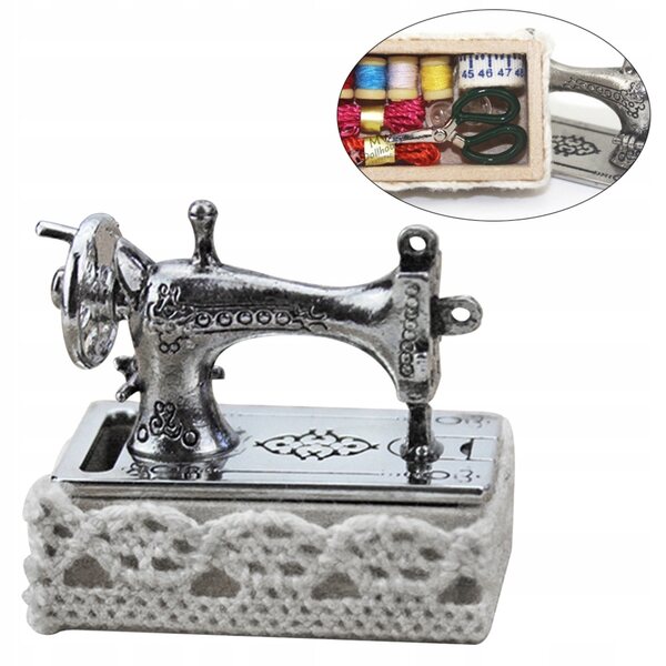 Mini set da cucito in metallo argento per casa delle bambole e decorazioni