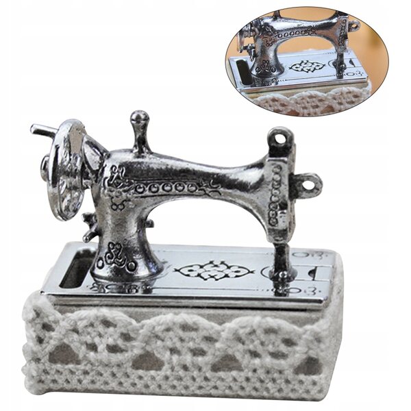 Mini set da cucito in metallo argento per casa delle bambole e decorazioni