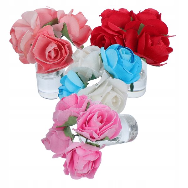 Mini-Glasvasen mit künstlichen rosa Rosen, 4er-Set für Puppenhäuser
