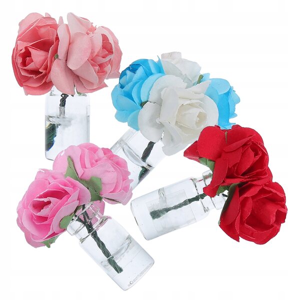 Mini-Glasvasen mit künstlichen rosa Rosen, 4er-Set für Puppenhäuser