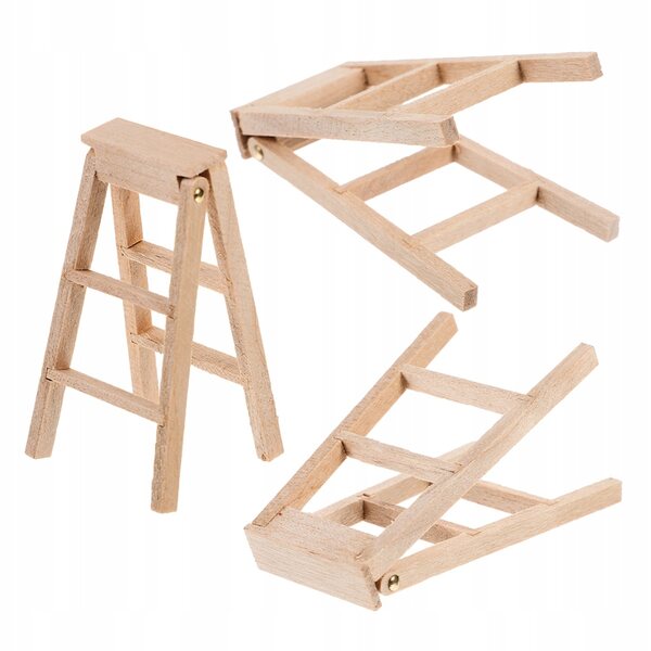 Set 3 Miniature Scale Wooden Ladders Pieghevoli per Domini delle Bambole e Diorami