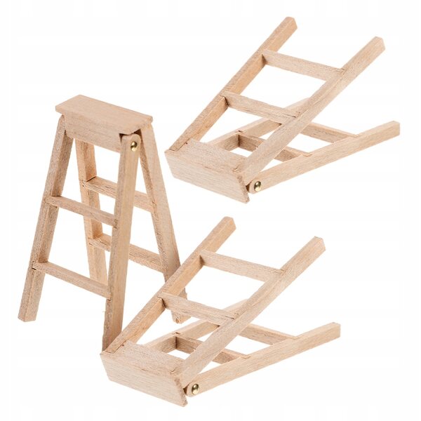 Set 3 Miniature Scale Wooden Ladders Pieghevoli per Domini delle Bambole e Diorami
