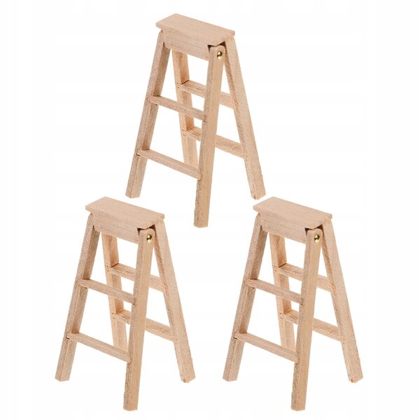 Set 3 Miniature Scale Wooden Ladders Pieghevoli per Domini delle Bambole e Diorami