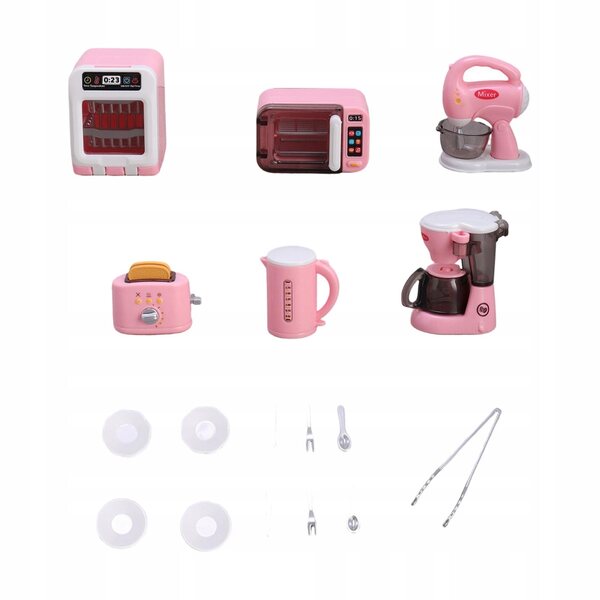 Miniature elettrodomestici da cucina per bambini con piatti e posate rosa